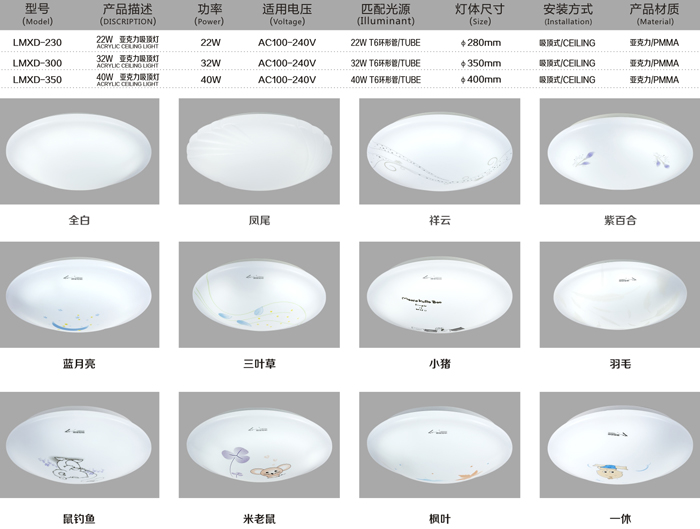 熒光圓盤吸頂燈LMXD-230 22W楓葉規(guī)格說明