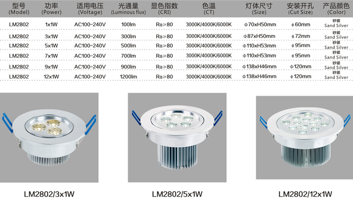 LED大功率天花燈 LM28025×1W  規(guī)格說(shuō)明